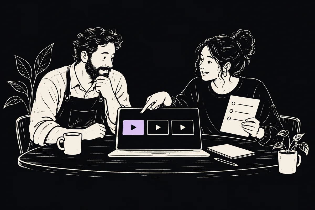 A store owner and Trueclip teammate plan a customer video campaign together.