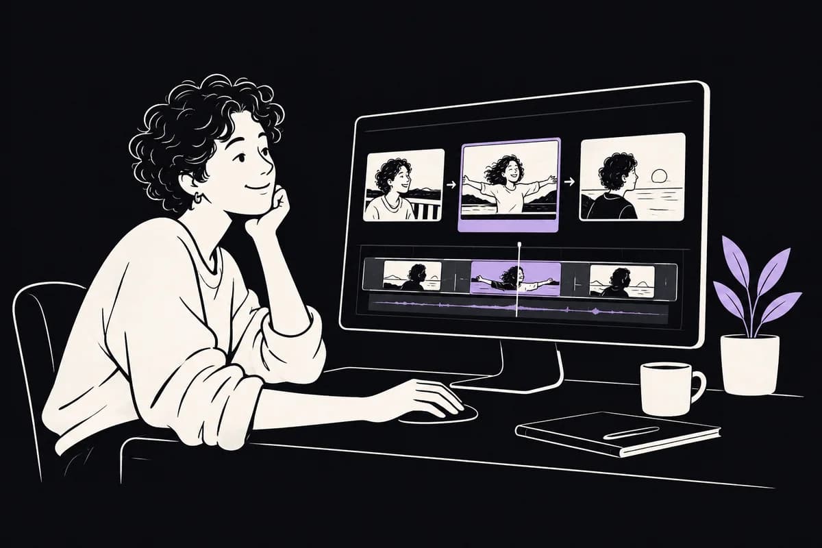 An editor selects moments from customer videos for a finished ad clip.
